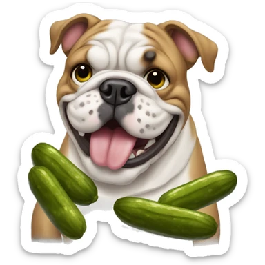 a bulldog eating pickles sticker