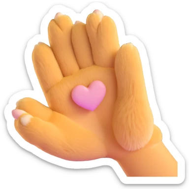 close-up of a single cat paw performing Korean finger heart gesture with two paw fingers forming heart shape, soft beige and light brown fur, gentle pastel tones, warm lighting, soft friendly cute style, minimal clean background sticker