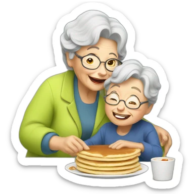 Granny eating pancakes with grandson sticker