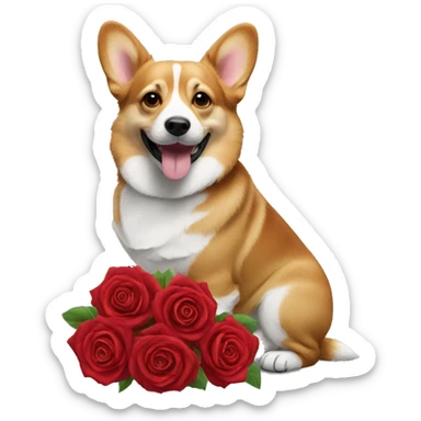 red roses bouquet with corgi happy sticker