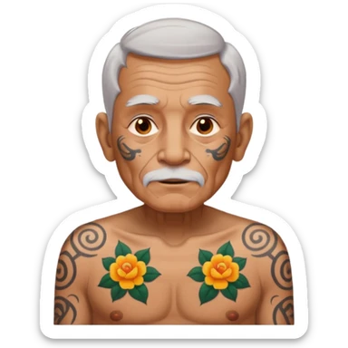 elderly man with body and face tattos sticker