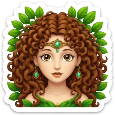Psychedelic goddess of the forest with brown eyes , brown curly hair sticker