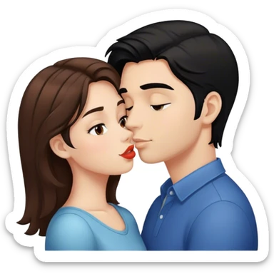 Girl with brown hair kissing guy with black hair  sticker