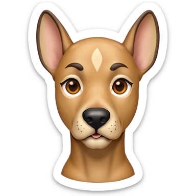 Cinematic Comical Fawn Great Dane Portrait Emoji, Head tilted dramatically with an exaggeratedly amused expression, featuring a sleek fawn coat with a subtle dark mask, wide, expressive amber eyes filled with playful disbelief, Simplified yet hilariously expressive features, highly detailed, glowing with a slightly sassy glow, high shine, dramatic yet playful, stylized with an air of cheeky mischief, bright and endearing, soft glowing outline, capturing the essence of a spirited and over-the-top guardian, so meme-worthy it feels like it could side-eye its way into internet fame instantly! sticker