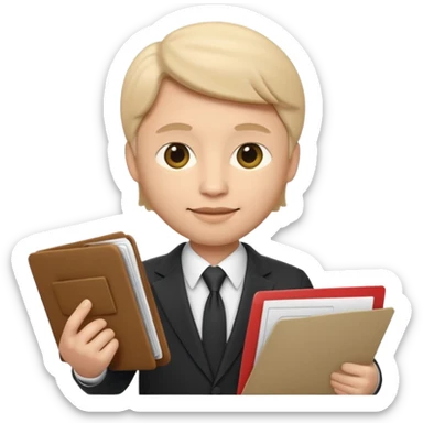 Apple Memoji-style 3D emoji of a diplomat wearing a formal suit holding a document or folder, soft shading, rounded shapes, no background. sticker