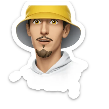 young man with yellow hat sticker