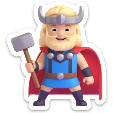 cute thor superhero with hammer smiling for children sticker