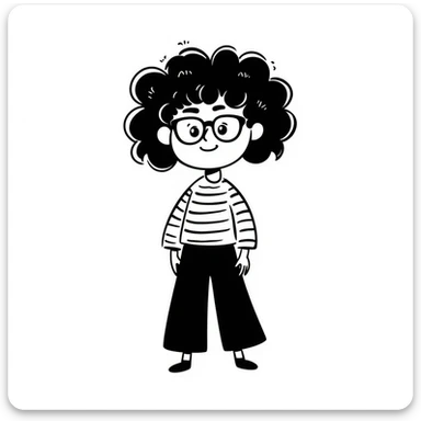 A cheerful curly-haired girl with glasses sticker