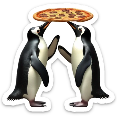 2 penguins fighting over a piece pizza ￼ sticker