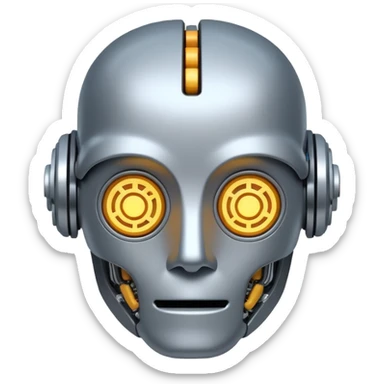 simple and friendly AI representation with robot face, brain, and circuits sticker