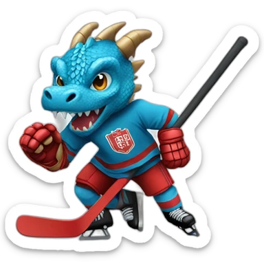 Dragon playing ice hockeY sticker