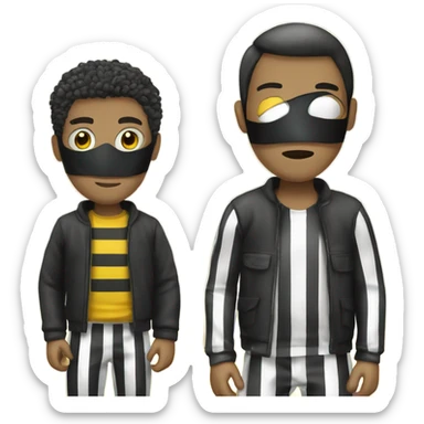 Criminal emoji with black and white striped clothing, black and white striped mask, yellow male, like this 🙎‍♂️ sticker