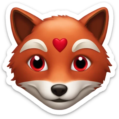 dark red fox face with tiny red heart instead of eyes sticker