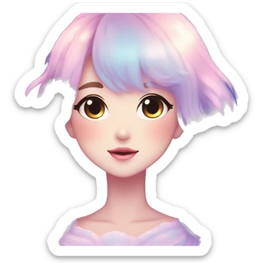 Gorgeous pastel anime style lady blushing nebula gradient sparkle face dreamy idol model colorful shiny stars galaxy kawaii cottagecore pearly petite simplistic aesthetic trending style sticker
