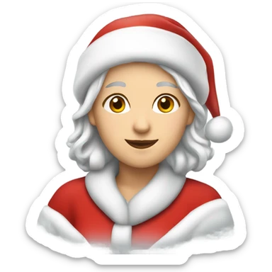 silver haired caucasian woman wearing a Santa cap sticker