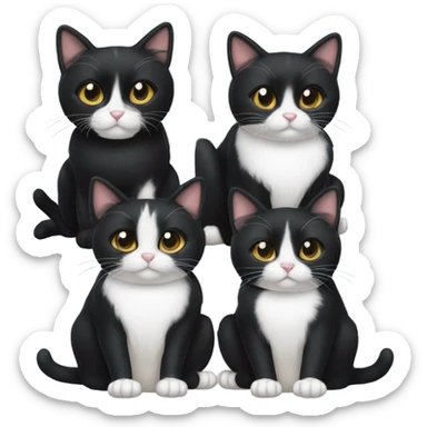 Four black and white tuxedo cats sticker