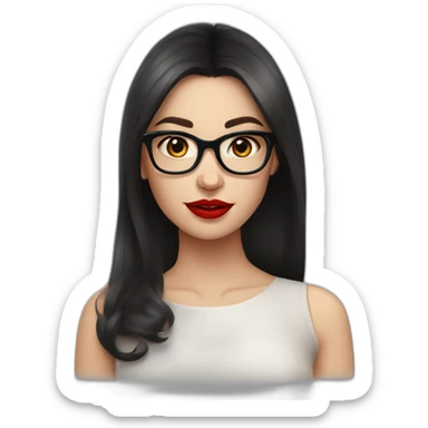 A Russian girl with a dark hairstyle on her shoulders, red lipstick on her lips and glasses for vision sticker