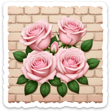 Light pink roses surrounding a beige brick wall sticker