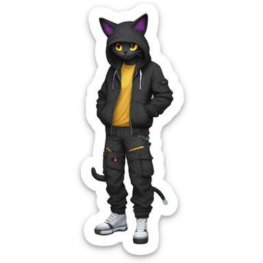 Edgy Anthro cool pretty dark cat-Pokémon-fursona techwear cargo pants hoodie sticker
