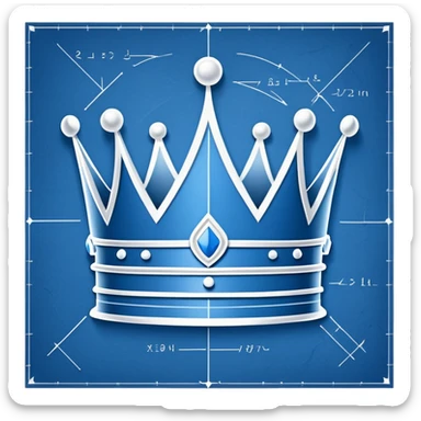 side perspective of a blue blueprint plan with white lines forming a crown sketch sticker