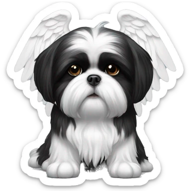 Black and white shih tzu with angel wings sticker