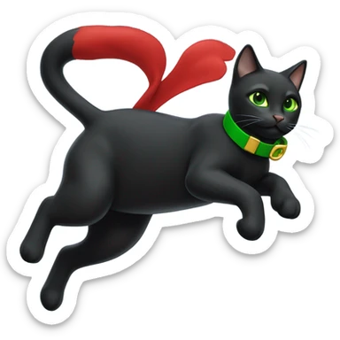 Black cat with green eyes full body flying in the sky wearing red boots sticker