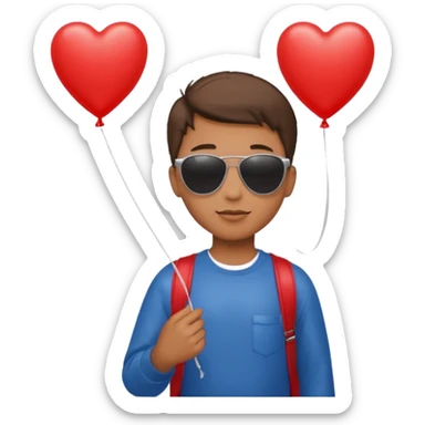 boy with sun glasses holding red heart balloon sticker