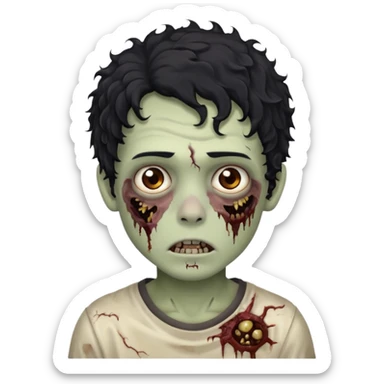 menino com cabelo cacheado e olhos marrons, com aparencia de zumbi sticker