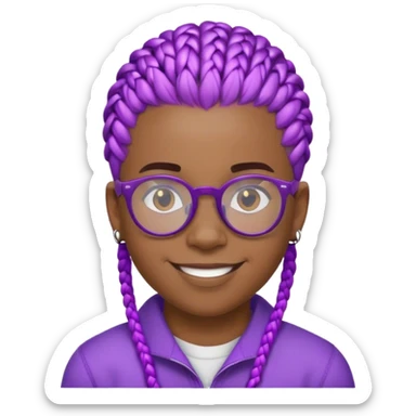 smiling black boy wearing glasses with purple short cornrow hair sticker