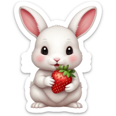bunny white eating strawberry cute small  sticker