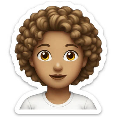 girl with curly hair and brown eyes and wears white tshirt sticker
