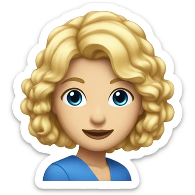 Maestra con pelo ondulado y corto rubia y ojos azules sticker