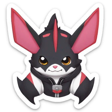 Dark Unique Anthro Cool Kawaii Horned Bat-Winged Zangoose-Litten-Pokémon with edgy stripes Punk Hoodie Cargo Collar sticker