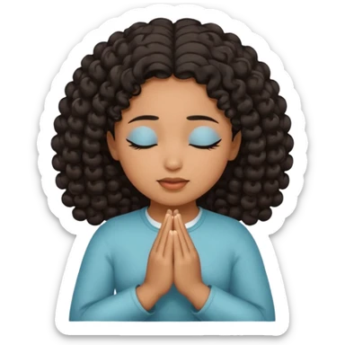 brown girl praying curls black hair and eyes closed sticker