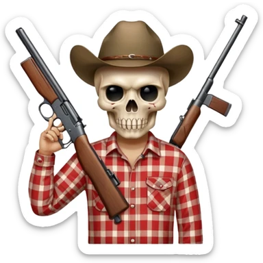 Country hick with a shotgun. From the chest to. In the style of your bleeding skull art sticker