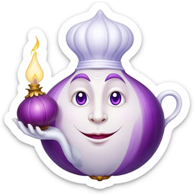 The white Genie of the Lamp, holding a big violet onion  sticker