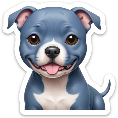 Cinematic Cute Blue Staffordshire Bull Terrier Portrait Emoji, Head tilted playfully and inquisitively, featuring a glossy blue Fur with a healthy sheen, round, sparkling dark eyes filled with curiosity, Simplified yet irresistibly adorable features, highly detailed, glowing with a warm, friendly glow, high shine, affectionate and spirited, stylized with a touch of whimsy, bright and endearing, soft glowing outline, capturing the essence of a mischievous yet loving pup, so playful it feels like it could bound out of the screen and into your arms! sticker