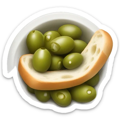 bowl of green olives and baguette with butter   sticker