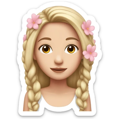 A white girl with long hair and soft pink flowers on ears  sticker