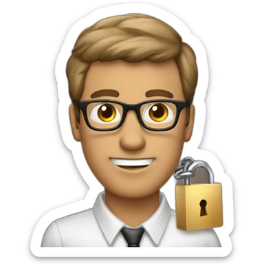 brown-short-haired classy man wearing glasses struggling to fit a key into a lock sticker