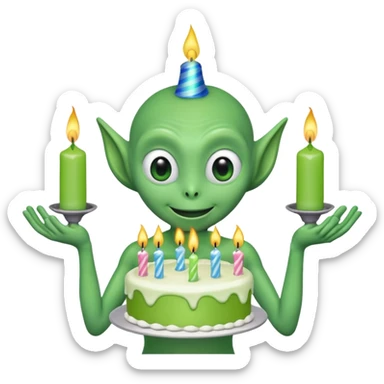 alien holding a birthday cake sticker