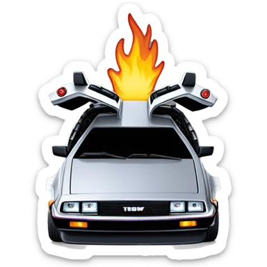 Back To The Future Delorean with Flame Tire Tracks behind sticker