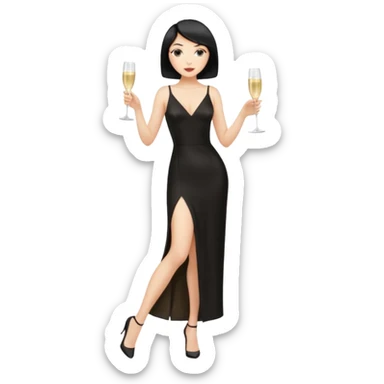 Blonde Woman, Long black slipdress, Slot left Leg,man black Cut,fly, Champagner glas sticker