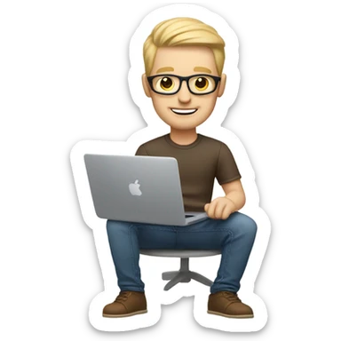 white-skinned male product designer sitting with macbook sticker