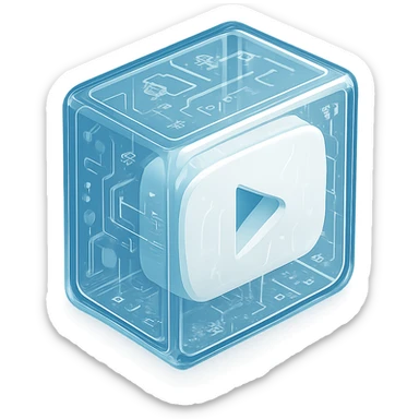 white YouTube play button inside a ligthning box sticker