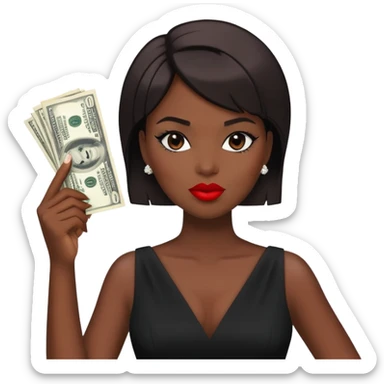 Grown Woman holding dollars wearing black dress red lipstick short hair  sticker