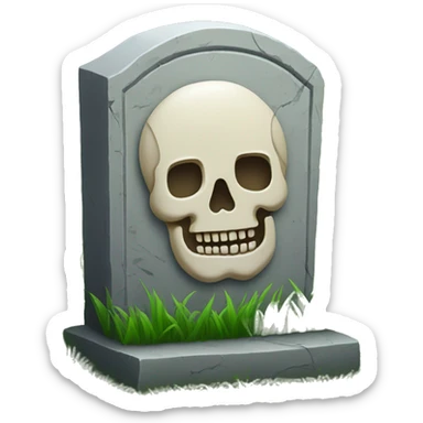 tombstone with skull on it and some grass and flowers around the base sticker