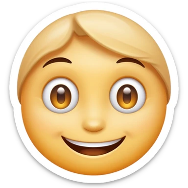 A minimal emoji-style character with a mischievous smile, glowing sparkling eyes, playful expression, clean vector style, soft gradients, simple shapes, transparent background sticker