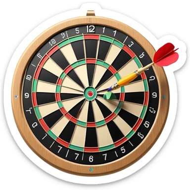 A dartboard with darts firmly stuck in the bullseye, surrounded by the colorful sections of the target. The background conveys a competitive atmosphere, with a subtle focus on precision and skill in the game of darts. sticker