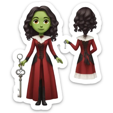 gamora in Victorian dress elegant red full body, holding big key sticker